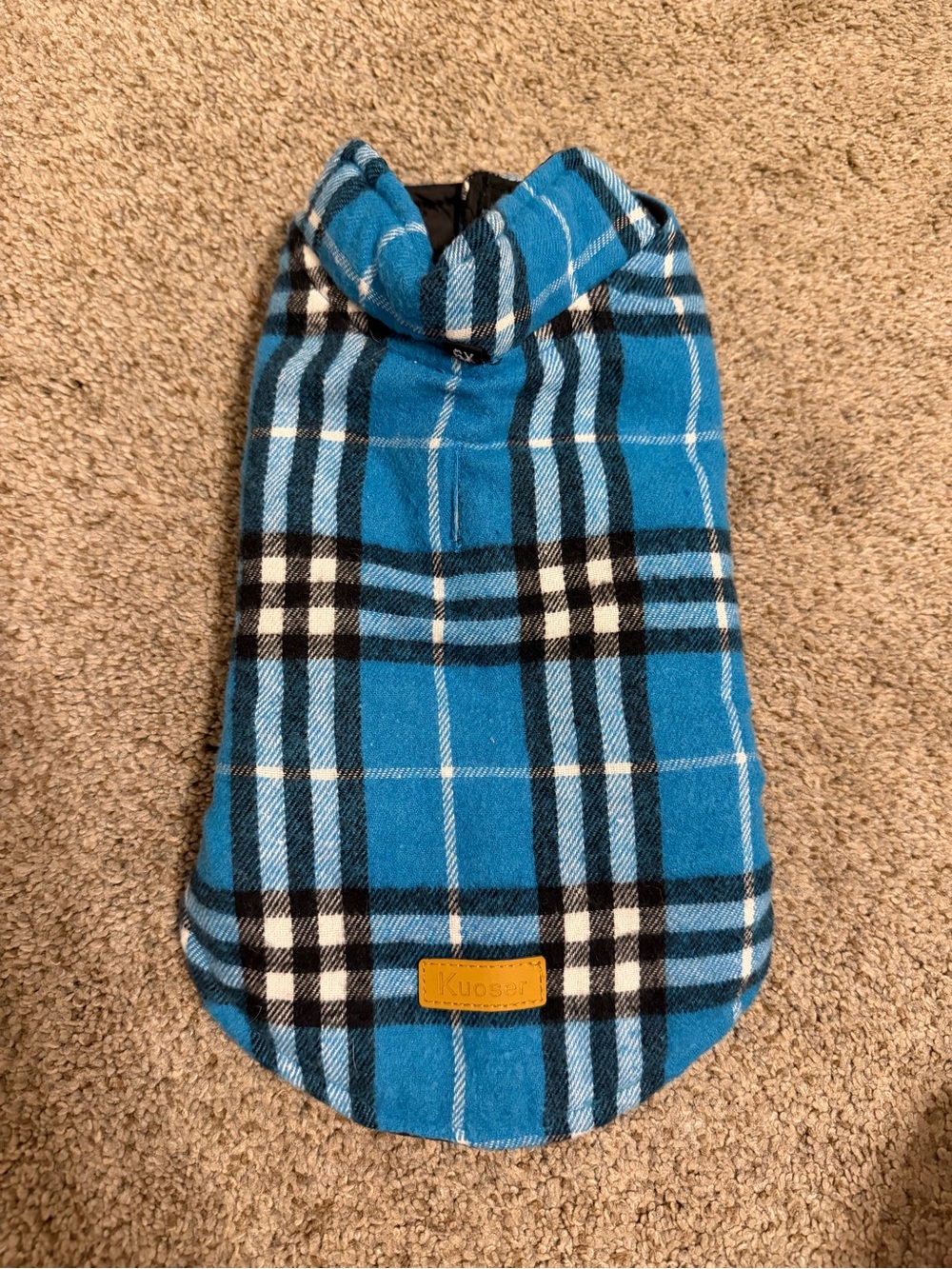 Kuoser Blue Plaid Fleece Reversible Dog Coat